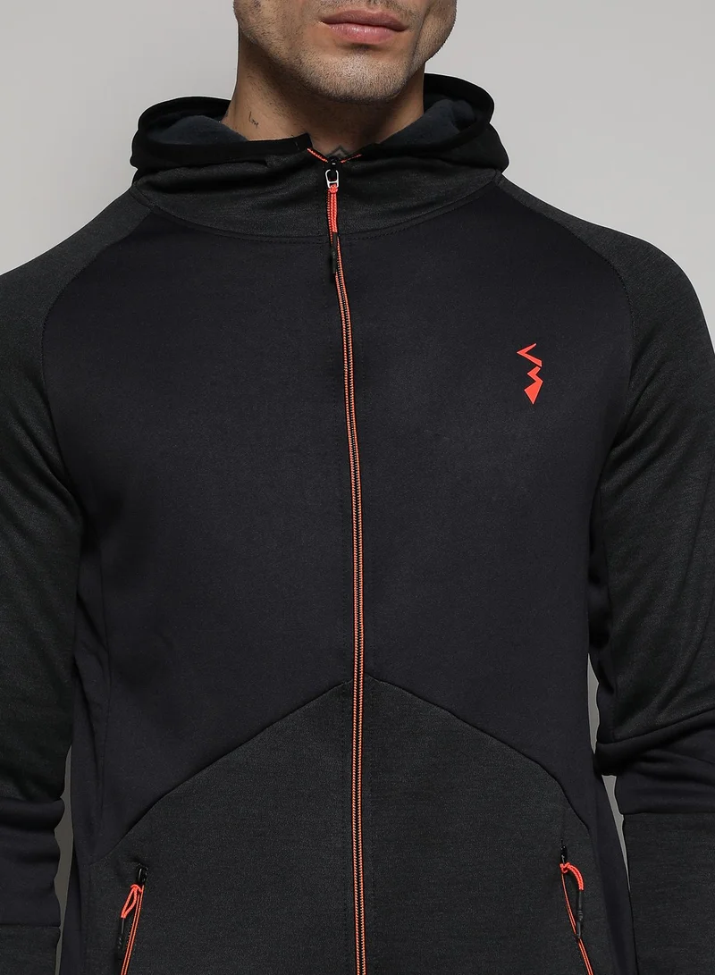 Campus Sutra Men's Onyx Black Zip-Front Contrast Running Jacket