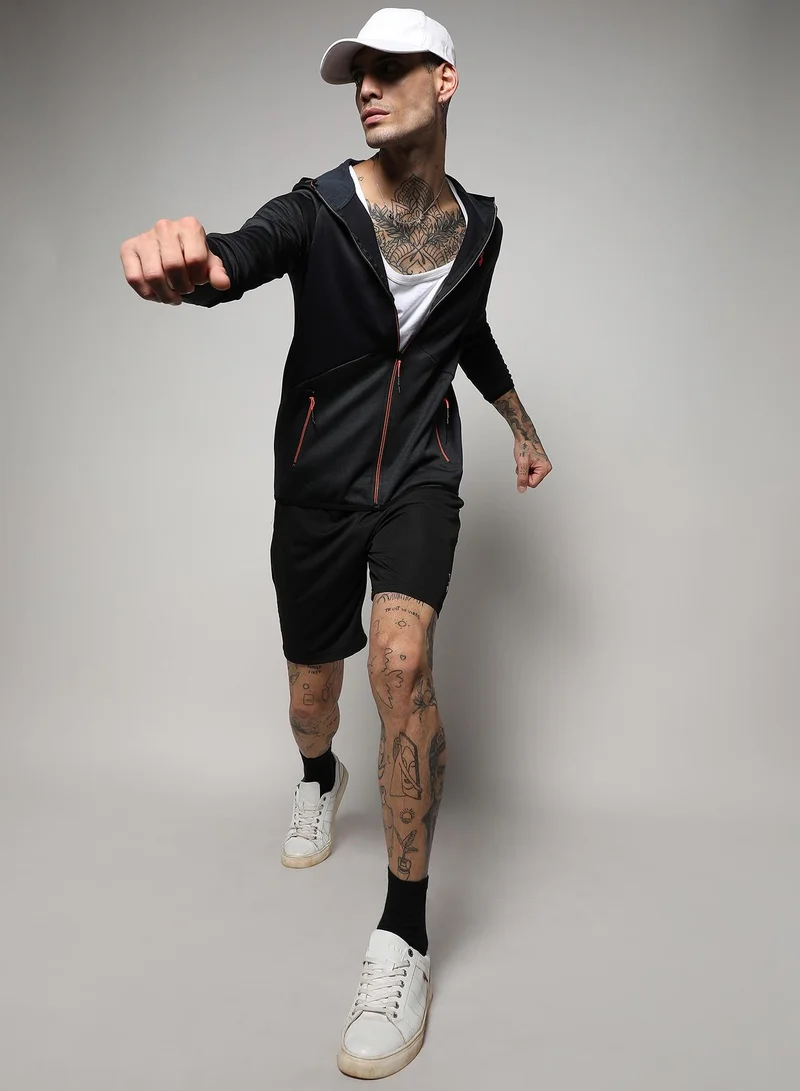 Campus Sutra Men's Onyx Black Zip-Front Contrast Running Jacket