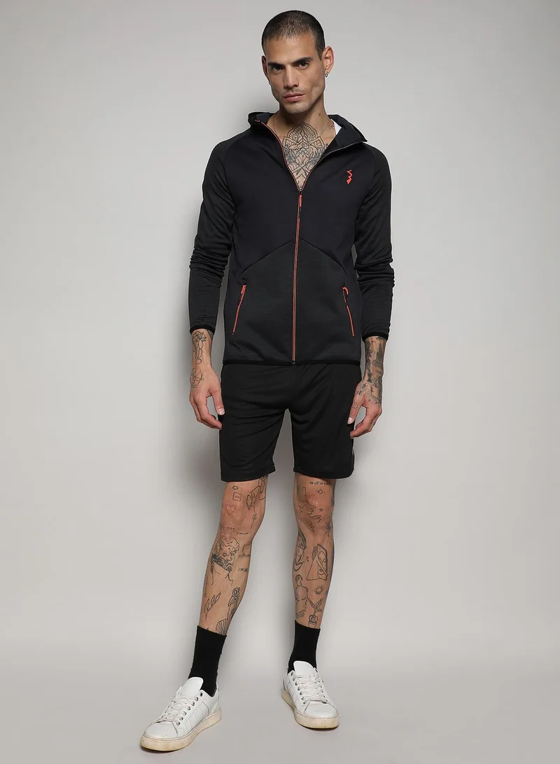 Campus Sutra Men's Onyx Black Zip-Front Contrast Running Jacket