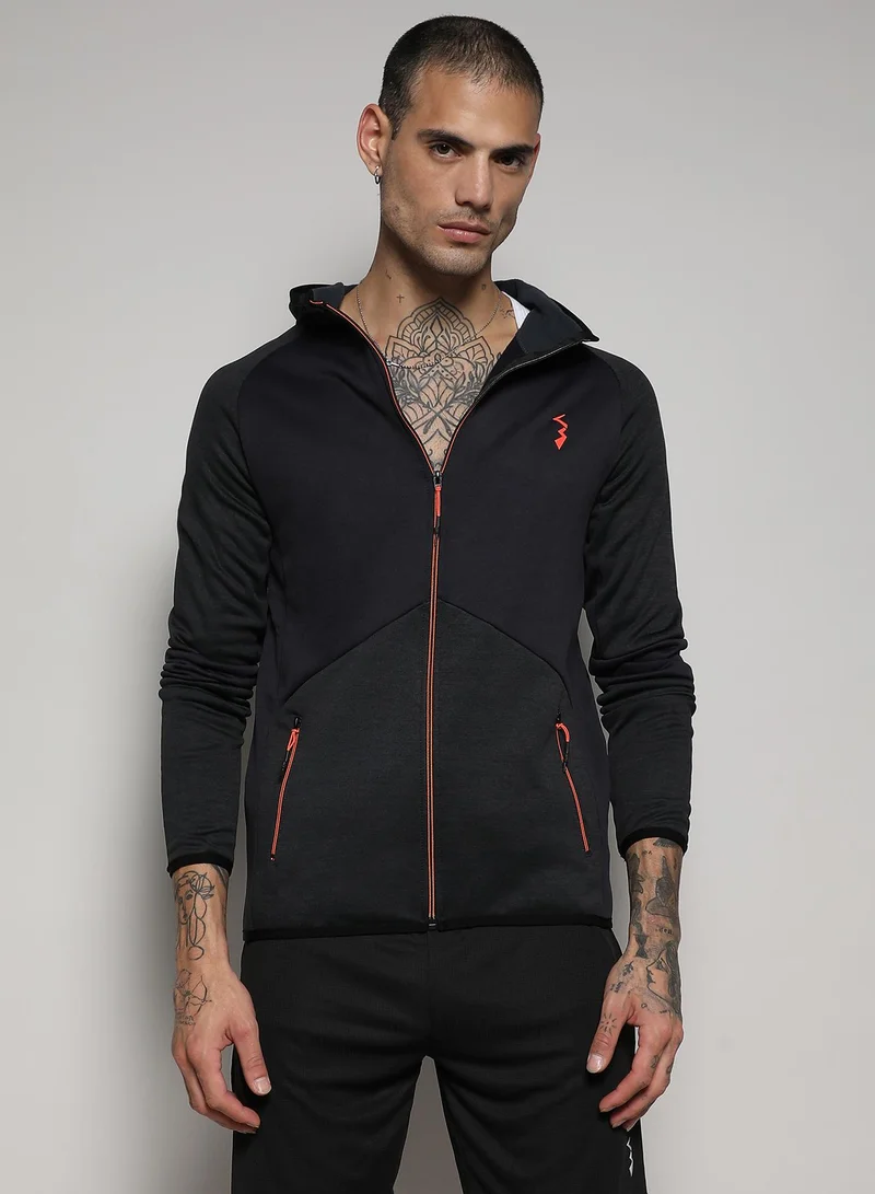 Campus Sutra Men's Onyx Black Zip-Front Contrast Running Jacket