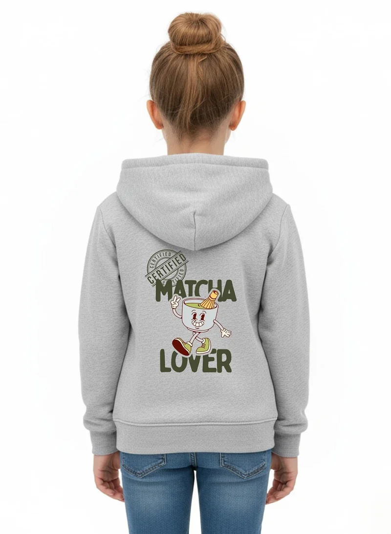 babyqlo Girls Grey Matcha Zip-Up Winter Hoodie
