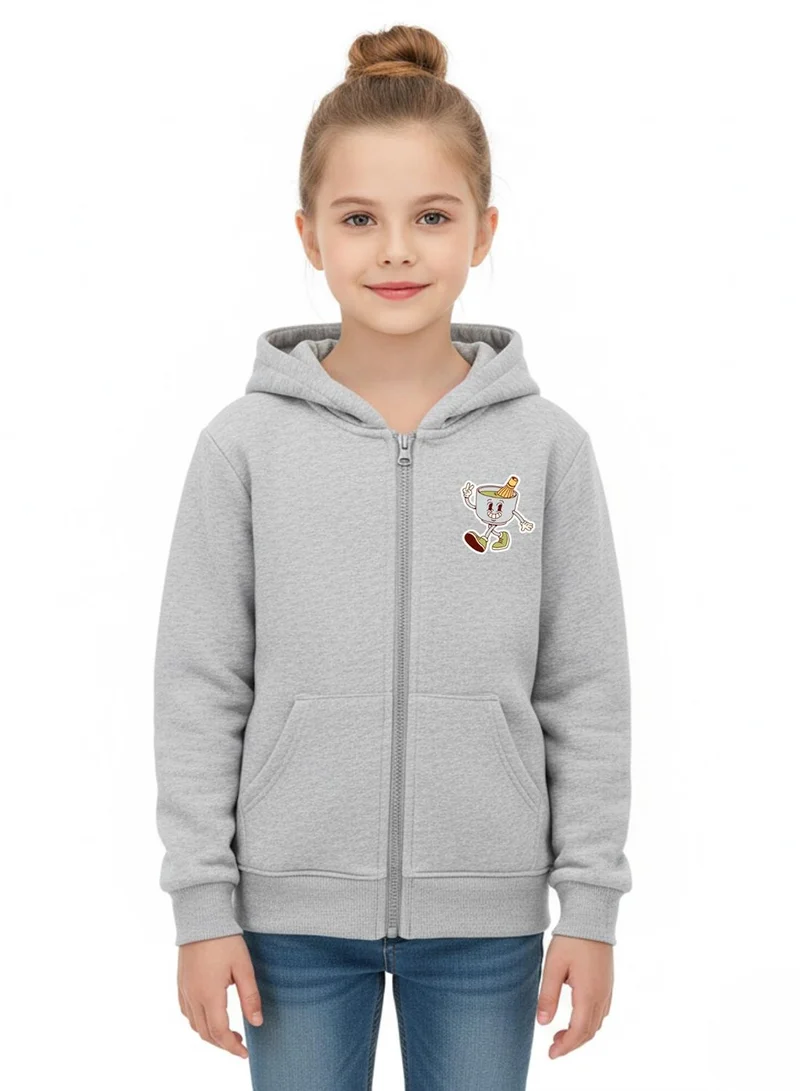 babyqlo Girls Grey Matcha Zip-Up Winter Hoodie