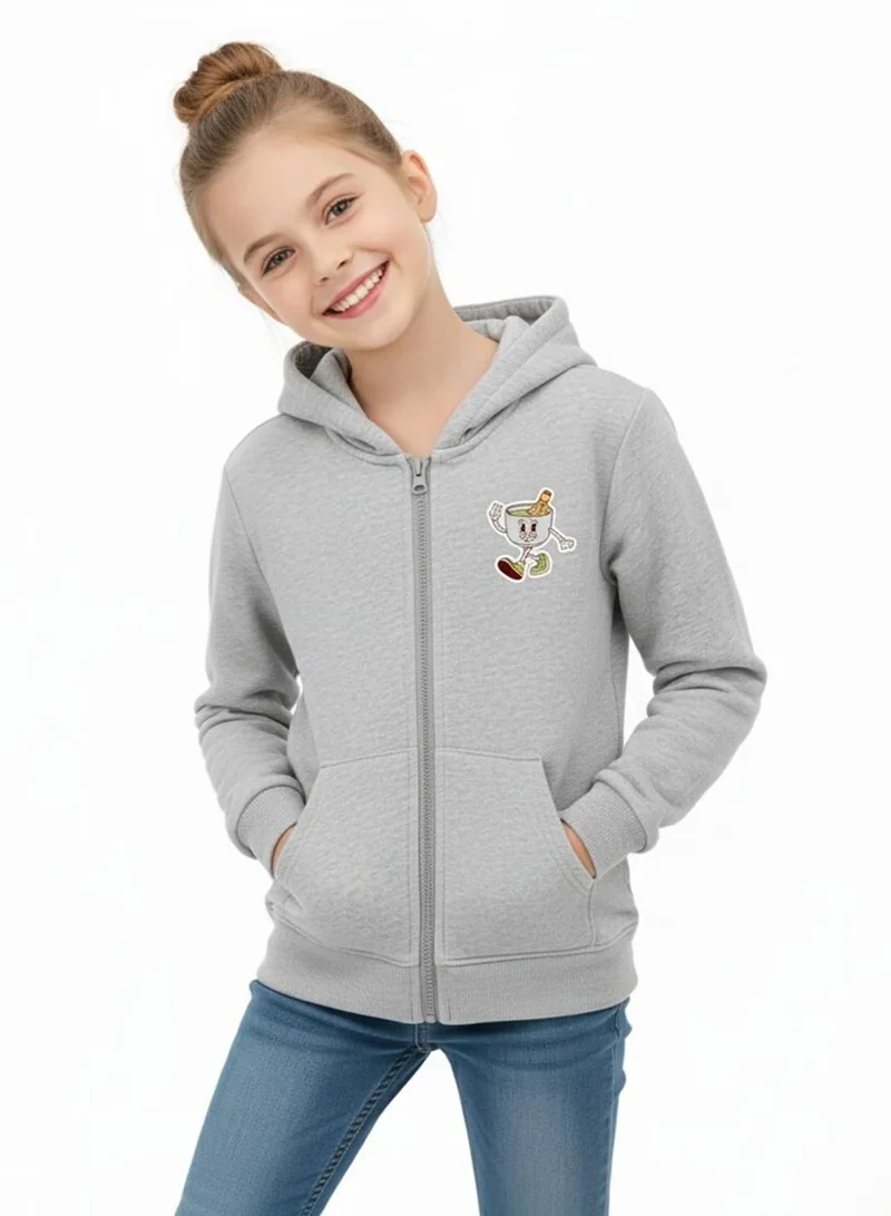 babyqlo Girls Grey Matcha Zip-Up Winter Hoodie
