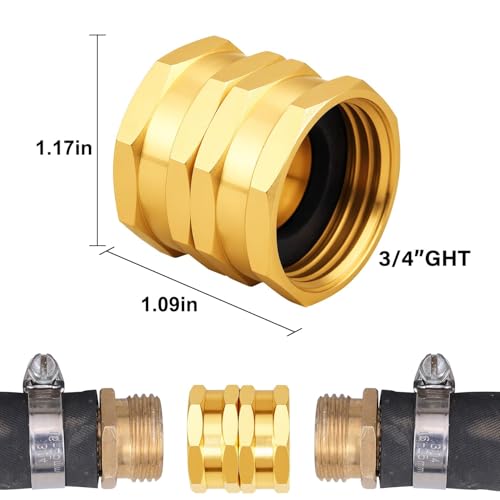 YELUN Solid brass Garden Hose Fittings Connectors Adapter Heavy Duty Brass Repair female to double female faucet leader coupler ​dual water hose connector(3/4"GHT) 2 Pcs - Image 2