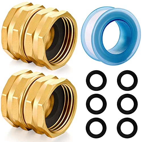 YELUN Solid brass Garden Hose Fittings Connectors Adapter Heavy Duty Brass Repair female to double female faucet leader coupler ​dual water hose connector(3/4"GHT) 2 Pcs - Image 1