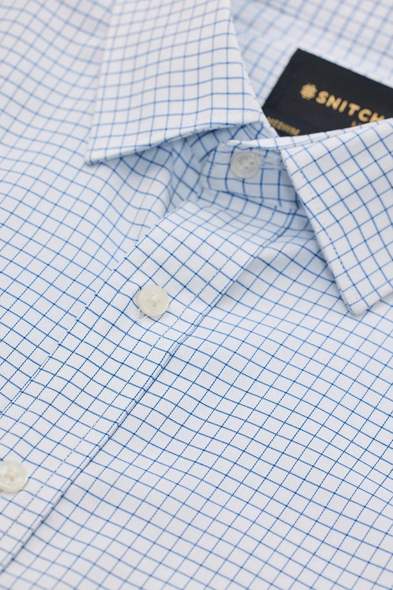 سنيتش White Checkered Long Sleeve Slim Fit Formal Luxe Shirt