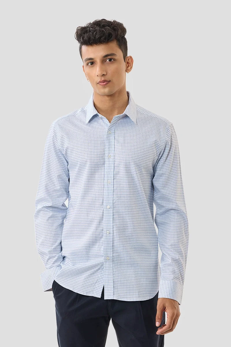 سنيتش White Checkered Long Sleeve Slim Fit Formal Luxe Shirt
