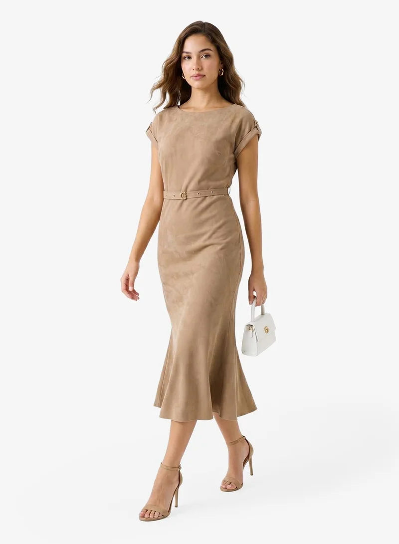 GUESS Crew Neck Fit & Flare Maxi Dress