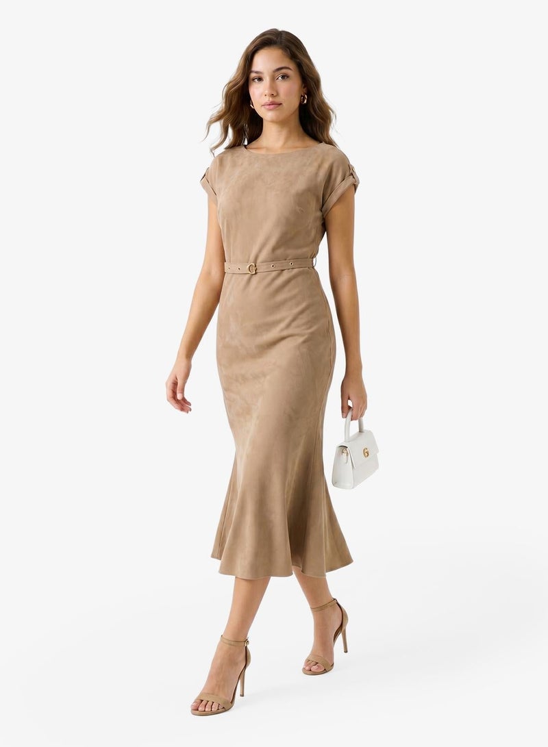 GUESS Crew Neck Fit & Flare Maxi Dress - Image 1