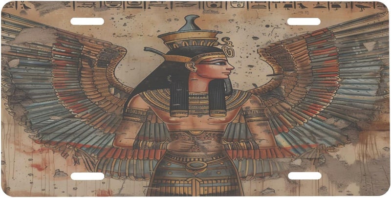 Egyptian Man Retro Front License Plate for Women Men Funny Car License Plates with 4 Holes Aluminum Metal Novelty Vanity Tag Cover Rust-Proof Us Canada Car Decor Accessory 6 * 12 Inches - Image 1