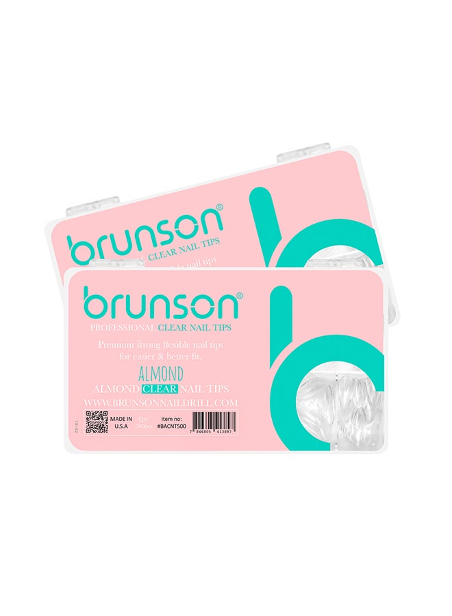 brunson False Nail Tips Almond Clear BACNT500 - Image 1