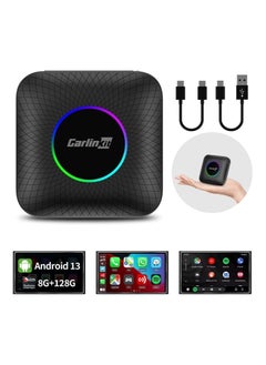 Carlinkit Carlinkit Newest Android 13.0 Ai Box LED, 8+128GB with Qualcomm 8-cores, 3-in-1 Wireless CarPlay/Android Auto Comes with Play Store, Streaming Video, Only for The Vehicle with Wired CarPlay  - Image 1