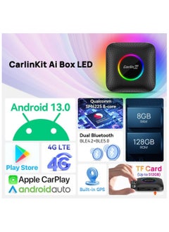Carlinkit Carlinkit Newest Android 13.0 Ai Box LED, 8+128GB with Qualcomm 8-cores, 3-in-1 Wireless CarPlay/Android Auto Comes with Play Store, Streaming Video, Only for The Vehicle with Wired CarPlay  - Image 2