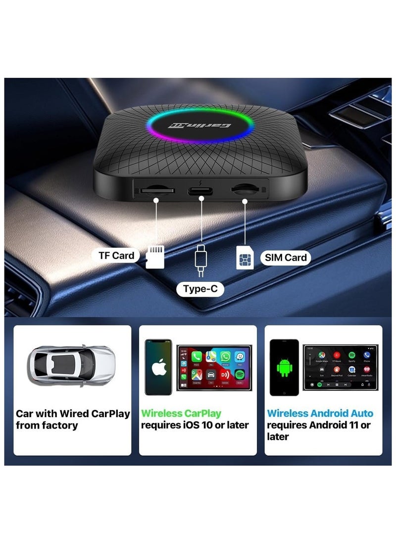 Carlinkit - Carlinkit Newest Android 13.0 Ai Box LED, 8+128GB with Qualcomm 8-cores, 3-in-1 Wireless CarPlay/Android Auto Comes with Play Store, Streaming Video, Only for The Vehicle with Wired CarPlay - Image 1