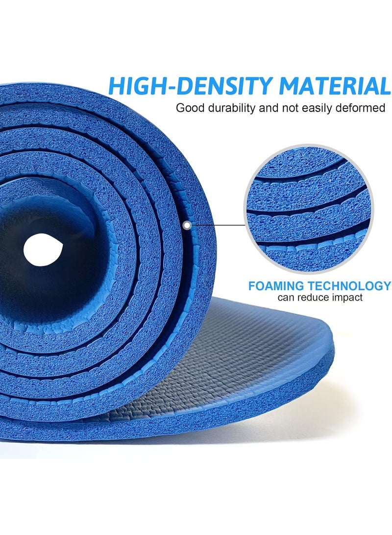 SKY-TOUCH حصيرة يوغا غير قابلة للانزلاق، حصيرة يوغا مع حزام متضمن بسماكة 10 مم مثالية لتمارين HiiT، بيلاتس، يوغا والعديد من التمارين المنزلية الأخرى باللون الأزرق - Image 2