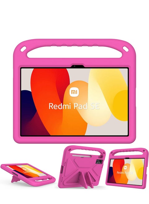 Kids Case For Xiaomi Redmi Pad SE 11-Inch (2023) EVA Foam Lightweight Shockproof Duarable Tablet Cover with Handle Stand Case For Children Firendly Pink