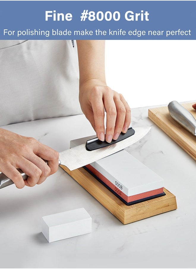 INKBIRD - Sharpening Stone 2-in 1 Whetstone Knife Sharpener Stone Dual Sides 3000/8000 Grit Knife Sharpening Kit Wet Stone with Flattening Stone Angle Guide Non-Slip Bamboo Base for Kitchen Pocket Knife - Image 1
