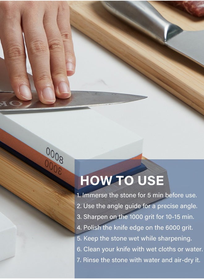 INKBIRD - Sharpening Stone 2-in 1 Whetstone Knife Sharpener Stone Dual Sides 3000/8000 Grit Knife Sharpening Kit Wet Stone with Flattening Stone Angle Guide Non-Slip Bamboo Base for Kitchen Pocket Knife - Image 1
