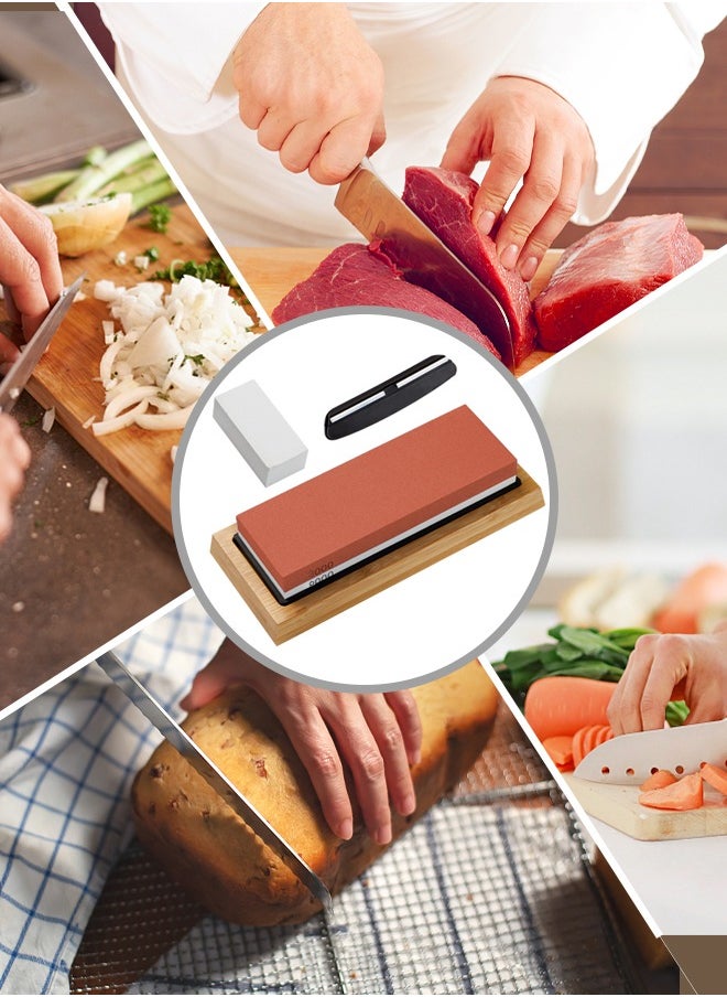INKBIRD - Sharpening Stone 2-in 1 Whetstone Knife Sharpener Stone Dual Sides 3000/8000 Grit Knife Sharpening Kit Wet Stone with Flattening Stone Angle Guide Non-Slip Bamboo Base for Kitchen Pocket Knife - Image 1