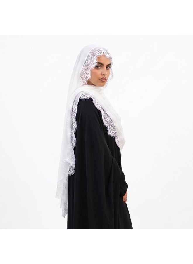 Women's Lace-Trimmed Plain Rayon Scarf: Breathable Shawl and Headscarf - Image 1