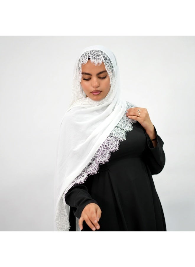 Women's Lace-Trimmed Plain Rayon Scarf: Breathable Shawl and Headscarf - Image 2