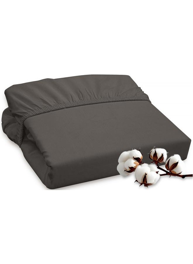 ROYALE LINENS 300 Thread Count 100% Long Staple Combed Cotton Fitted Sheet Twin - Super Soft Deep Pocket Bottom Sheet - Fitted Sheets Only - Elastic Sheets (Twin, Grey) - Image 1