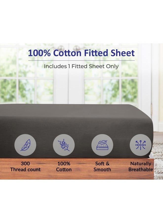 ROYALE LINENS 300 Thread Count 100% Long Staple Combed Cotton Fitted Sheet Twin - Super Soft Deep Pocket Bottom Sheet - Fitted Sheets Only - Elastic Sheets (Twin, Grey) - Image 3