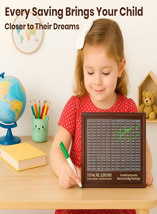 Corceptive ₹2,00,000 Savings Challenge Wooden Coin Box Money Saving Box with 100/200/500 Amount Tracker Cash Saving Piggy Bank Goal Planner Deposit Box for Kids Adults Home Office Finance Planner - Image 4