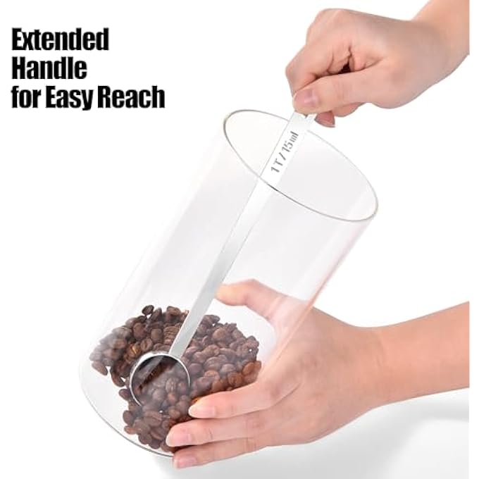 ريحني ملعقة قهوة معدنية لقياس المغرفة، ملعقة حبوب قهوة من الفولاذ المقاوم للصدأ بدرجة 188 بمقبض طوله 175 سم، ملعقة كبيرة للقهوة المطحونة، مساحيق بروتين الإسبريسو، سكر شاي ملعقة كبيرة - Image 4