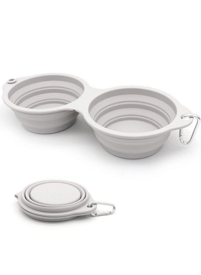 Collapsible Dog Bowls,Integrated Molding Dog Double Bowl No Plastic Rim 2 In 1 Foldable Pet Food & Water Bowl Cat Feeder Dish For Walking,Hiking,Camping (Cold Grey) - Image 1