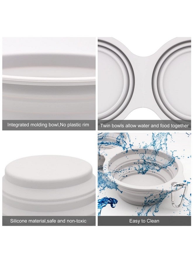 Collapsible Dog Bowls,Integrated Molding Dog Double Bowl No Plastic Rim 2 In 1 Foldable Pet Food & Water Bowl Cat Feeder Dish For Walking,Hiking,Camping (Cold Grey) - Image 5