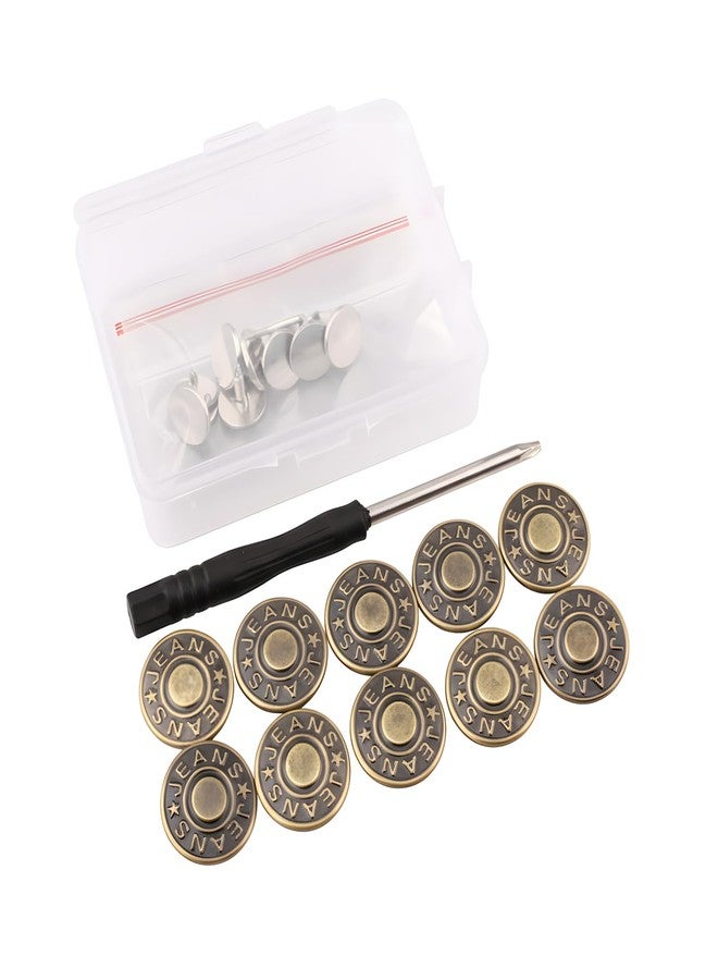 BharatBazaar 10PCS Jeans Button Pins, Jeans Waist Tightener for Loose Jeans, Adjustable Jeans Button Pins Kit with Screwdriver and Storage Box, Detachable Jean Button Accessories Set - Image 1