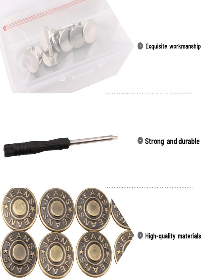 BharatBazaar 10PCS Jeans Button Pins, Jeans Waist Tightener for Loose Jeans, Adjustable Jeans Button Pins Kit with Screwdriver and Storage Box, Detachable Jean Button Accessories Set - Image 3