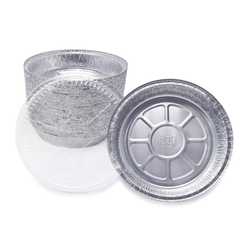 Fig & Leaf (40 Pack) Premium 8-Inch Round Foil Pans with Plastic Dome Lids l Heavy Duty l Disposable Aluminum Tin for Roasting, Baking, or Cooking - Image 4