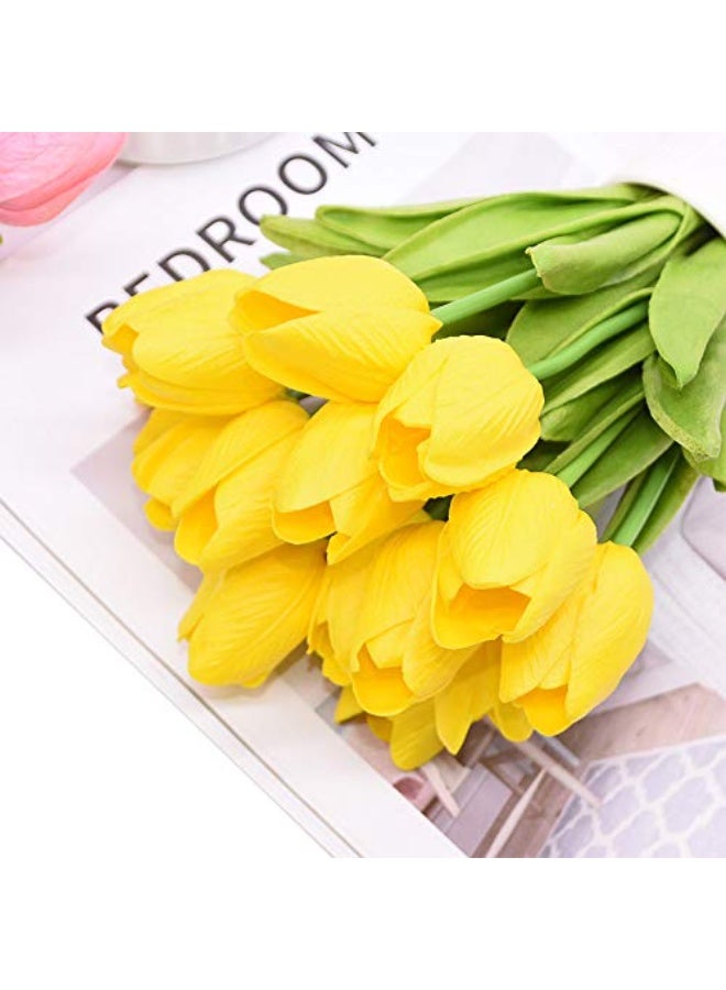10Pcs PU Real Touch Artificial Tulips Fake Flowers Flowers Arrangement Bouquet for Home Office Wedding Decoration (Yellow) - Image 2