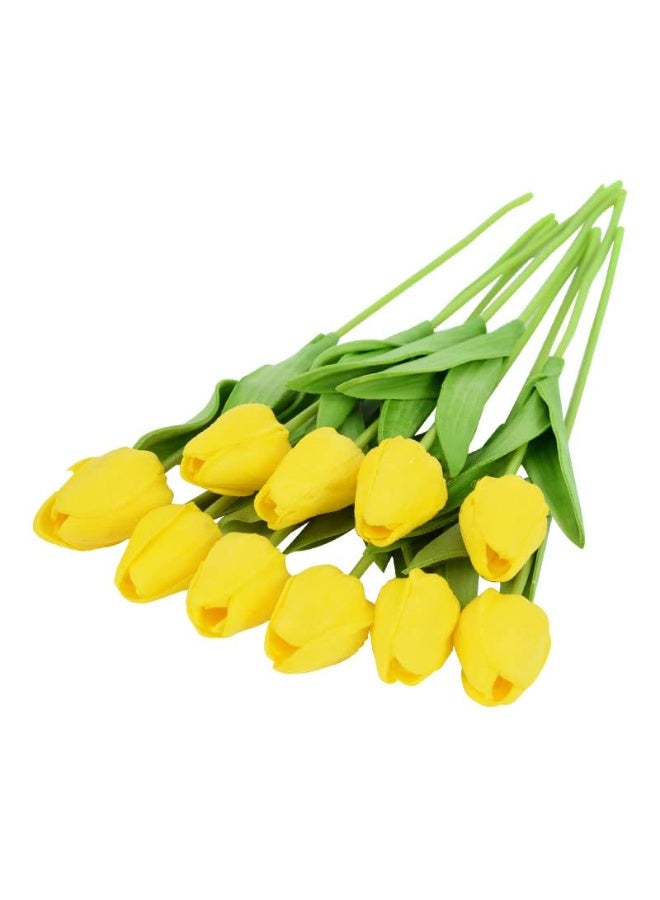 10Pcs PU Real Touch Artificial Tulips Fake Flowers Flowers Arrangement Bouquet for Home Office Wedding Decoration (Yellow) - Image 3