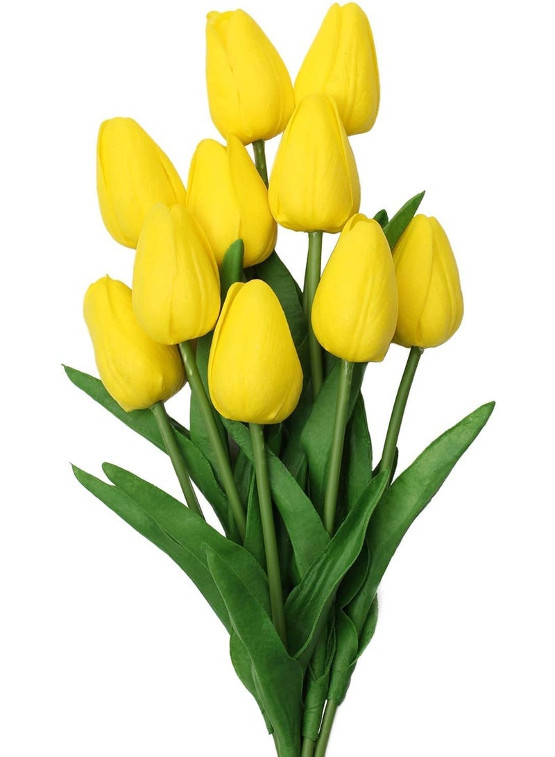 10Pcs PU Real Touch Artificial Tulips Fake Flowers Flowers Arrangement Bouquet for Home Office Wedding Decoration (Yellow) - Image 1