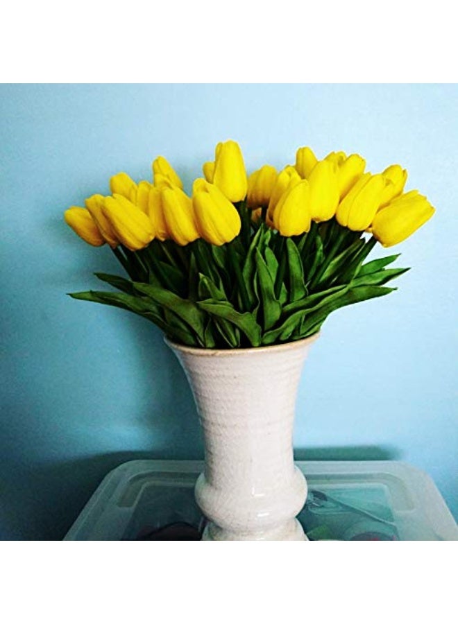 10Pcs PU Real Touch Artificial Tulips Fake Flowers Flowers Arrangement Bouquet for Home Office Wedding Decoration (Yellow) - Image 4