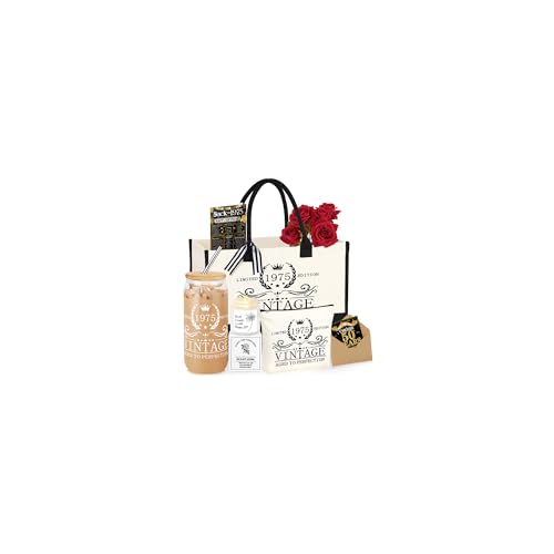DOGMEM 50th Birthday Gifts for Women Tote Bag Birthday Gift for Her Turning 50 Vintage 1975 50 Years Old Gifts for Mom Wife Sister 1975 Canvas Tote Bag Makeup Bag Back in 1975 Poster Gift for Her - Image 1