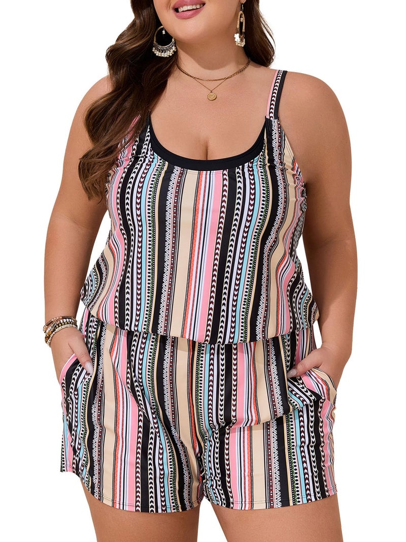 Summer Mae Plus Size Swim Romper Women One Piece Swimsuit Blouson Bathing Suit with Pockets 2026 Modest Swimwear Orange Bohemian 16 Plus - Image 1