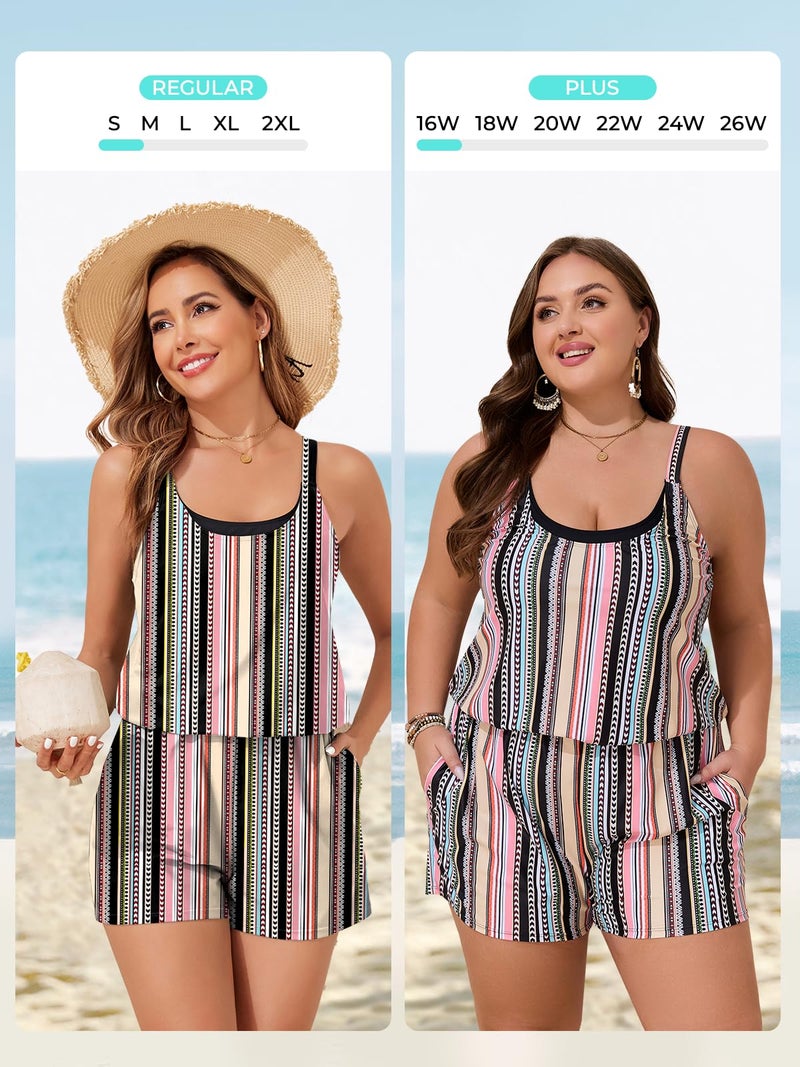 Summer Mae Plus Size Swim Romper Women One Piece Swimsuit Blouson Bathing Suit with Pockets 2026 Modest Swimwear Orange Bohemian 16 Plus - Image 4
