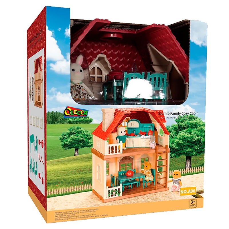OLEOCA Family Cottage Doll House â€” 2-Story Country Cottage with Dining Set & Bunny Figure, Complete Dollhouse Playset for Creative Pretend Play, Gift for Kids Ages 3+ - Image 5