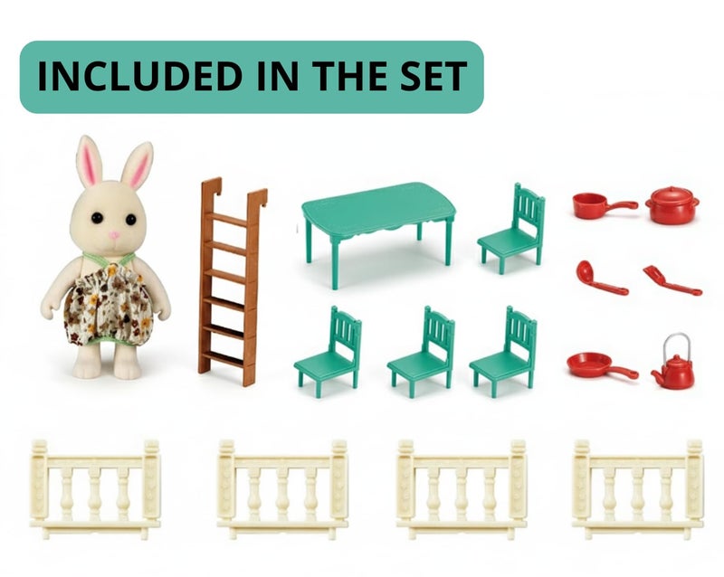 OLEOCA Family Cottage Doll House â€” 2-Story Country Cottage with Dining Set & Bunny Figure, Complete Dollhouse Playset for Creative Pretend Play, Gift for Kids Ages 3+ - Image 3
