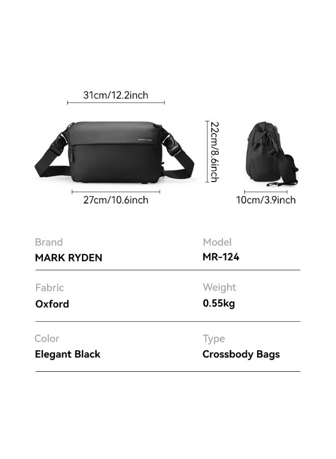 Mark Ryden MR-124 Crossbody Shoulder Bag for Men – Lightweight Waterproof Sling Bag with Tablet Sleeve, Anti-Theft Pocket & Adjustable Strap – Oxford Fabric, YKK Zipper – Elegant Black