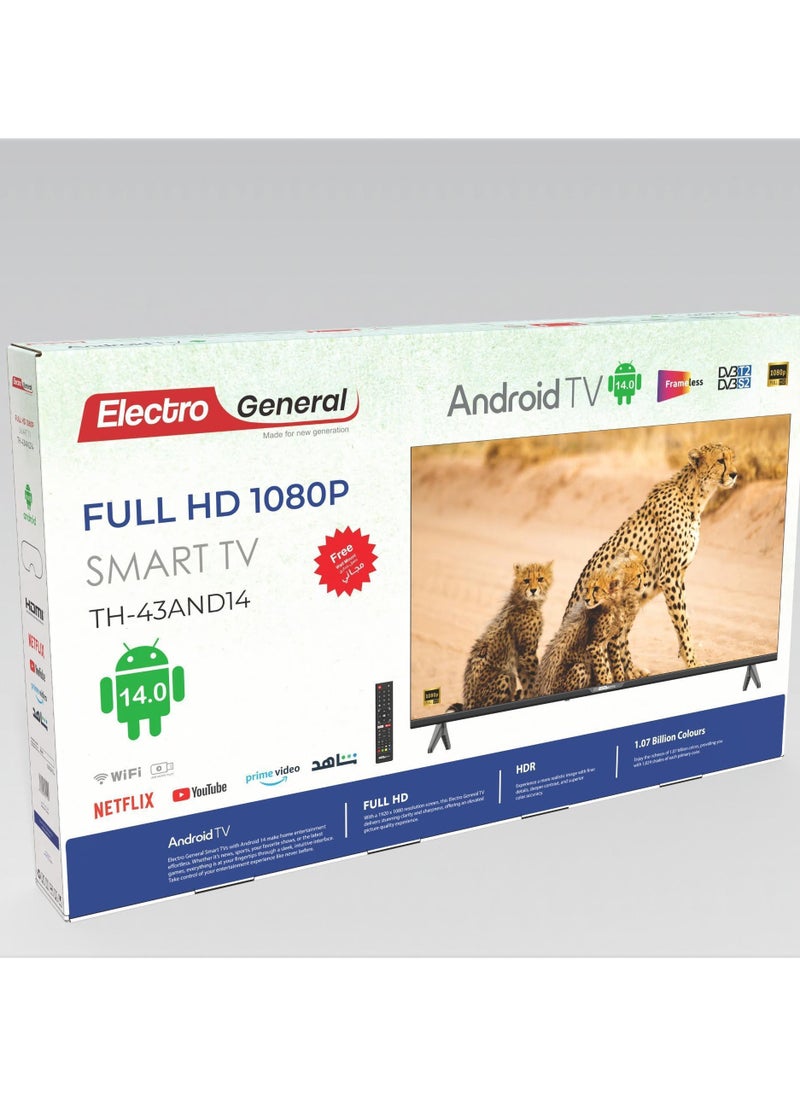 الكترو جنرال - تلفاز LED ذكي مقاس 43 بوصة – TH-43AND14 – عرض FHD مع نظام أندرويد 14 لتجربة ترفيهية محسّنة - Image 1