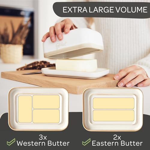 STEINZEIT Butter Dish with Lid (4.9 in x 6.9 in) - Ceramic Butter Dish - Large Butter Container for 2 pcs of Western Butter - Butter Dish with Lid for Countertop - Butter Holder Dishwasher Safe - Image 4