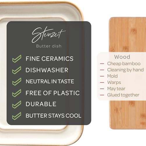 STEINZEIT Butter Dish with Lid (4.9 in x 6.9 in) - Ceramic Butter Dish - Large Butter Container for 2 pcs of Western Butter - Butter Dish with Lid for Countertop - Butter Holder Dishwasher Safe - Image 2