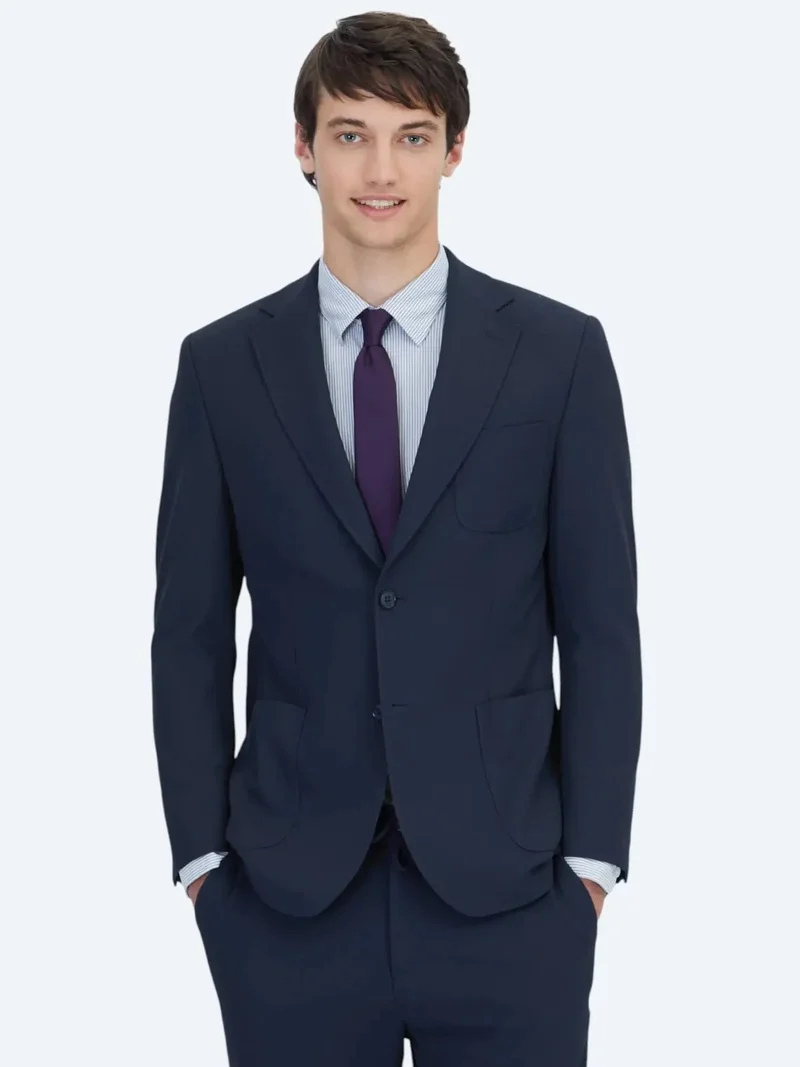 كيب بدلة زرقاء داكنة سادة بقصة ضيقة