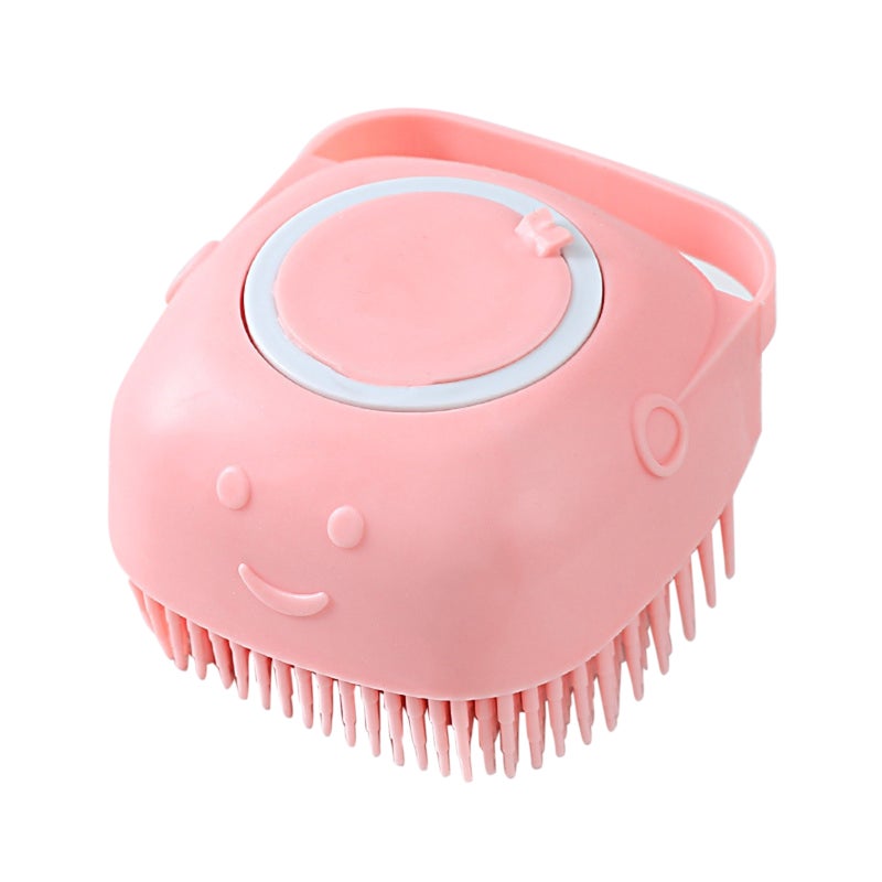 Silicone bath brush can hold shower gel liquid multi-functional pet baby bath shampoo brush massage scrub brush Pink Quartet OPP - Image 1