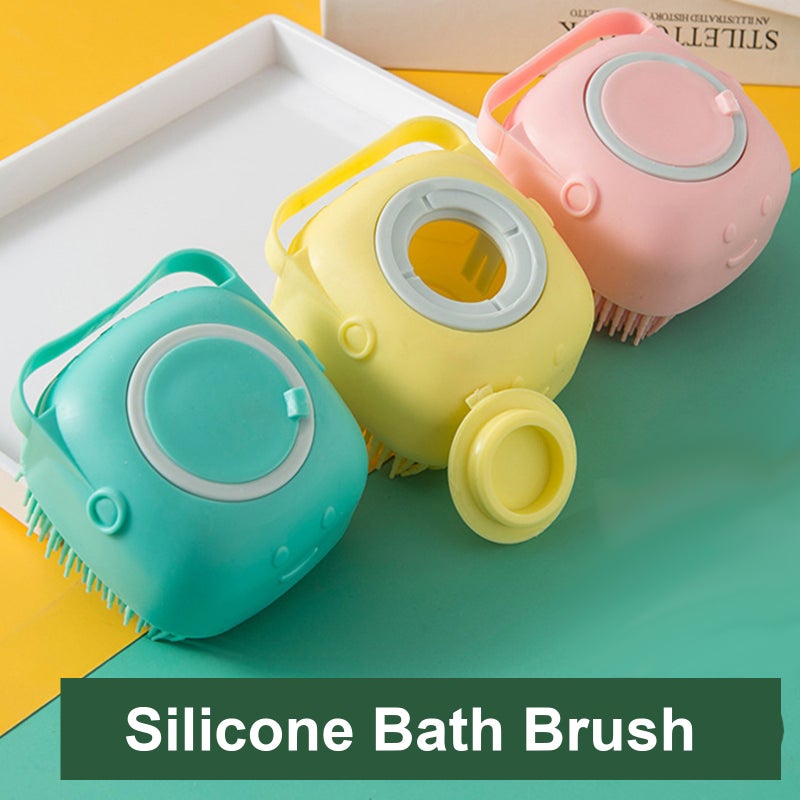 Silicone bath brush can hold shower gel liquid multi-functional pet baby bath shampoo brush massage scrub brush Pink Quartet OPP - Image 2